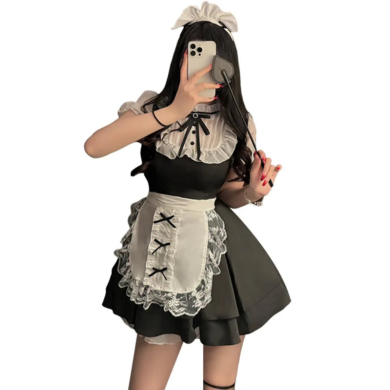 Anime Cosplay Costumes Maid Outfit Women Lolita Dress with French Apron Japanese Coffee Girl Sexy Lingerie Set Porno Bar Uniform
