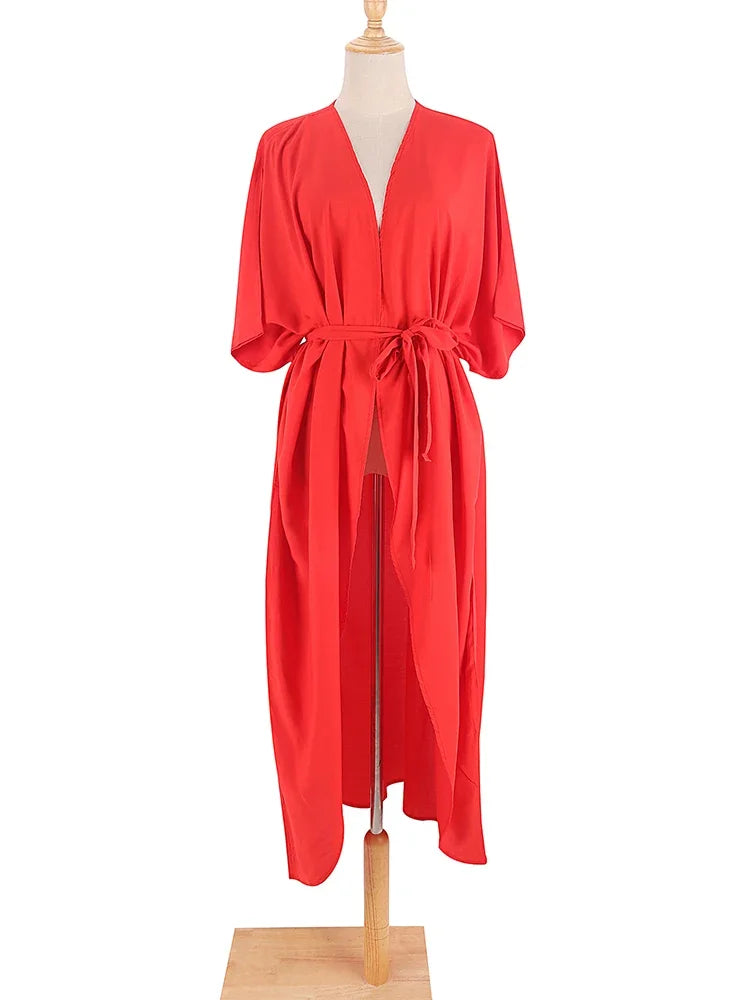 New Boho Beach Kimono Swimwear Women Cotton Holiday Summer Women's Tunic Beachwear Outfits Solid Oversize Cover-Ups