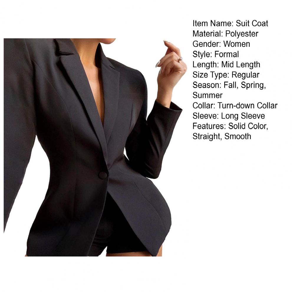 Women Suit Coat Single Button Lapel Deep V Neck Solid Color Formal Business OL Commute Lady Coat Jacket Slim Fit Blazer