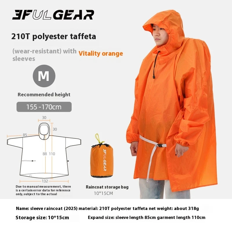 3F UL GEAR Sleeve Raincoat Lightweight Windproof and Waterproof PU5000mm 3D Silicon Coating Fabric About 180g Nylon Polyester