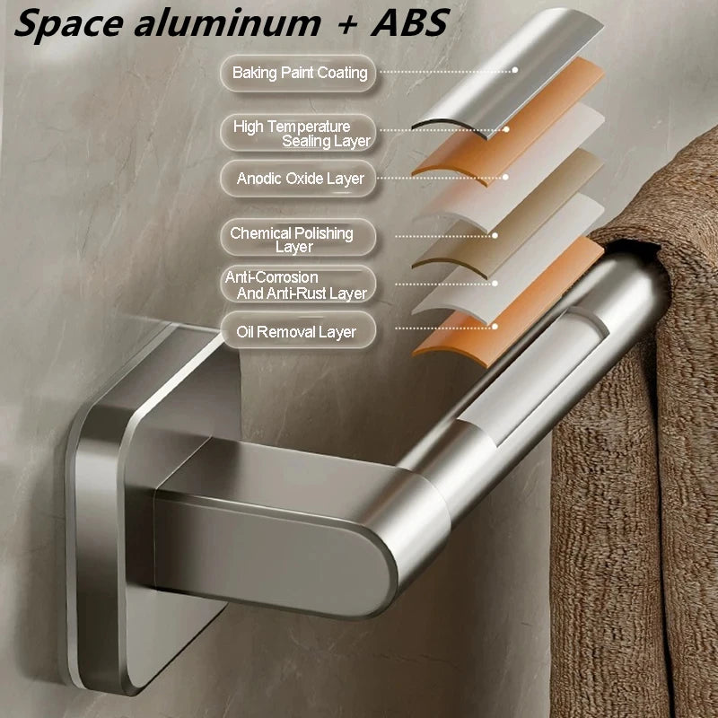 Wall Mounted Towel Holder Slipper Rack Bathroom Storage Rack Holder Without Drilling Bathroom Horizontal Bar Towel Rack