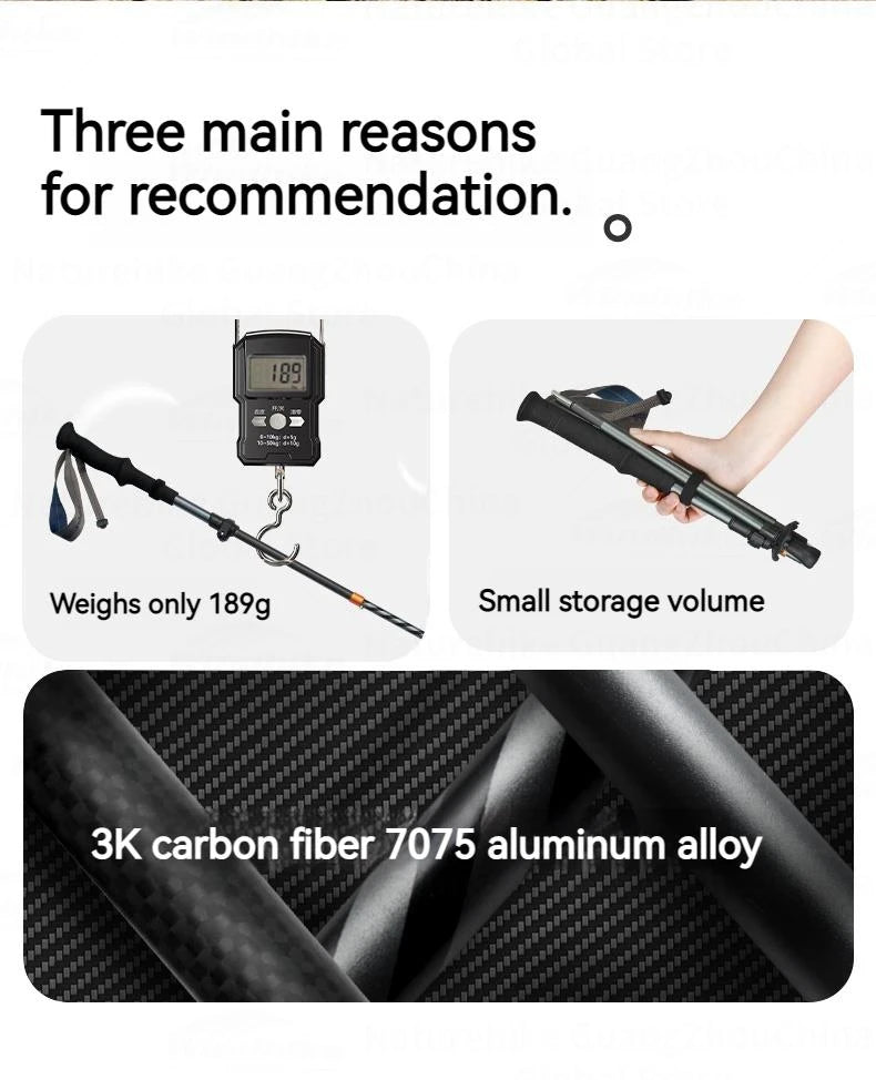 Naturehike 5-Section Walking Stick Pole Carbon Fiber Aluminum Alloy Folding Teleskopic Ultralight Trekking Hiking Canes UL Pro