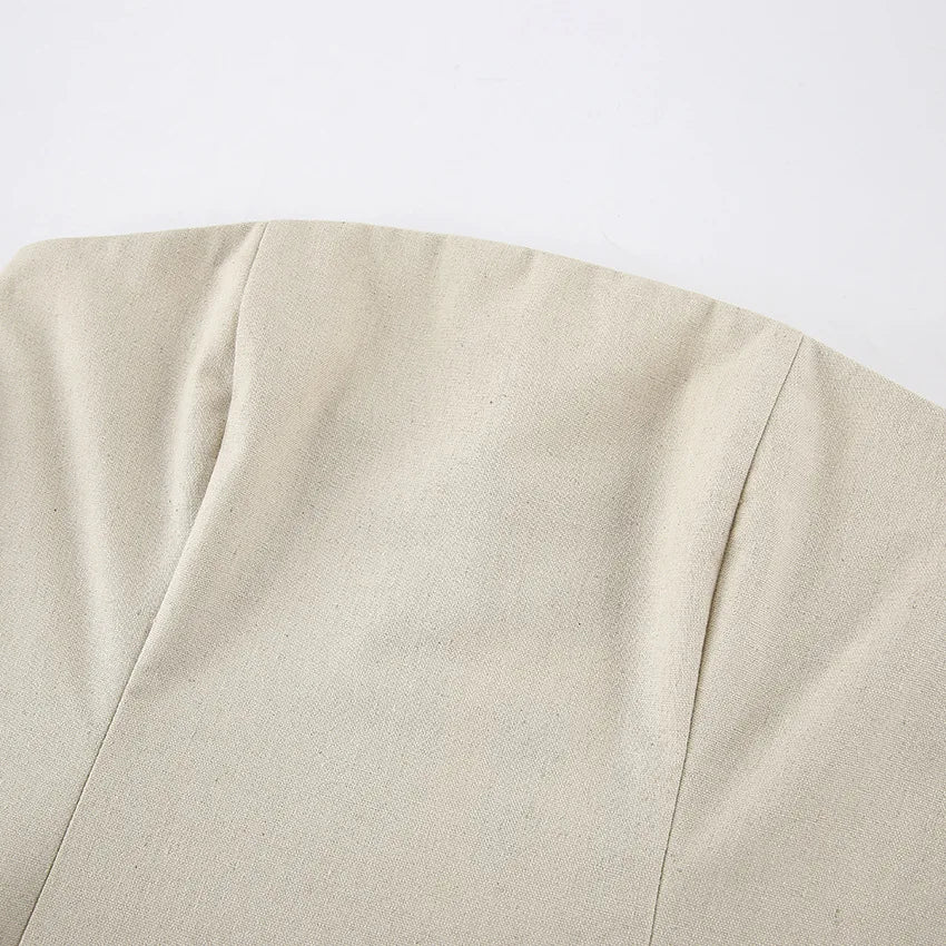 Minimalist Cotton Linen Design Strapless Dress Summer Women's Personal Street Elastic Backless Pocket Vacation Beach Dress