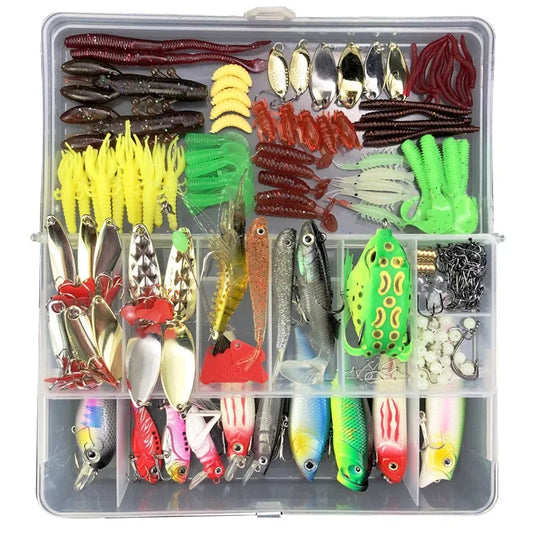 Fishing Lure Kit Soft and Hard Bait Set Gear Layer Minnow Metal Jig Spoon For Bass Pike Crank Tackle Accessories with Box