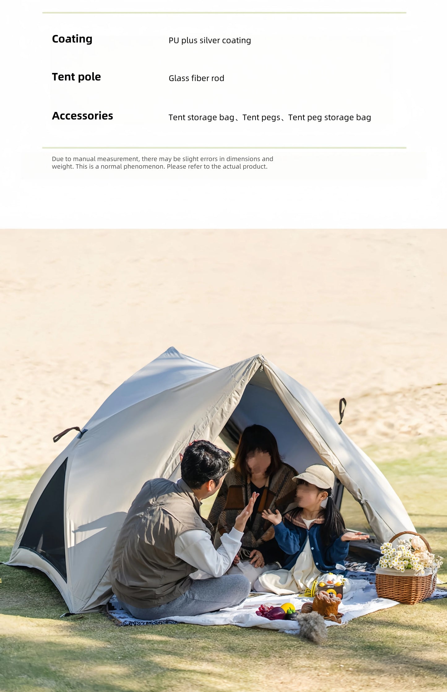 Camping Tent Beach Tent 3-4 Person Family Foldable Shelter Waterproof Automatic Setup For Camping Hiking Traveling