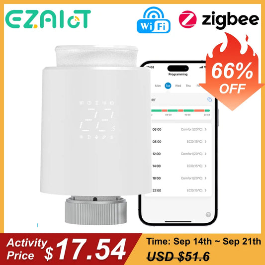 Smart Thermostat TRV Radiator Valve Zigbee/WiFi Tuya Actuator Head Remote Temperature Controller Voice Control Alexa Google Home