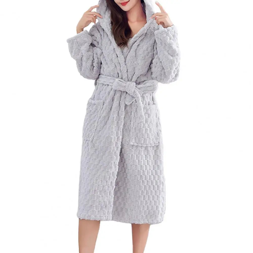 Thicken Fuzzy Robes Bathrobe Long Women Cute Ear Warm Hooded Robe Coral Fleece Kimono Bath Robe Dressing Gown Velvet Sleepwear