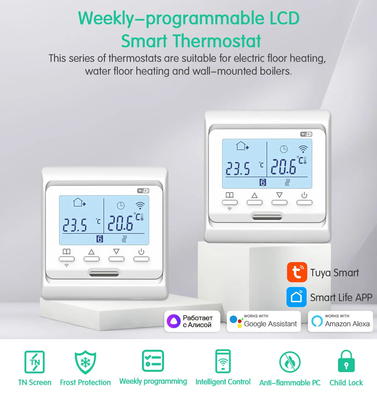 WiFi Smart Tuya Thermostat for Electric Floor Heating Water/Gas Boiler Temperature Remote Controller with Google Home & Alexa