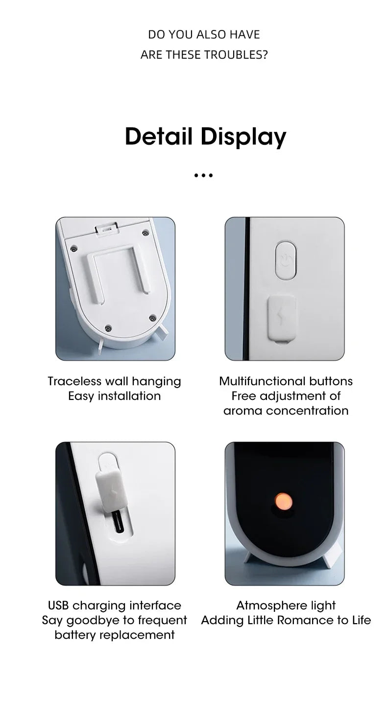 Automatic Circulating Aroma Diffuser Smart Air Scent Machine Home Essential Oil 50ml Tank Spray Fragrance Dispenser for Bedroom