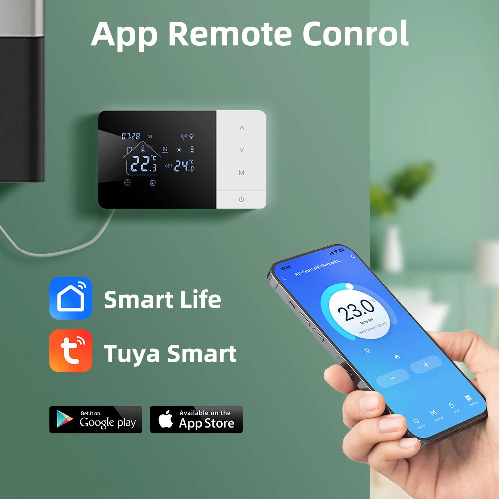 Smart Tuya WiFi Thermostat for Gas Boiler Heating /Cooling Powered by Battery/USB Works With Alexa Google Home