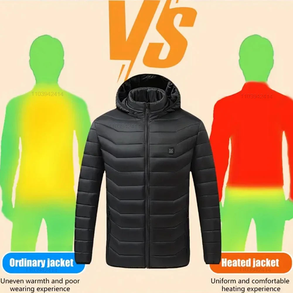 9 Areas Heated Jacket USB Electric Self Heating Jacket for Men Women Winter Cotton Coats Ski Hunting Down Jacket Heated Clothing