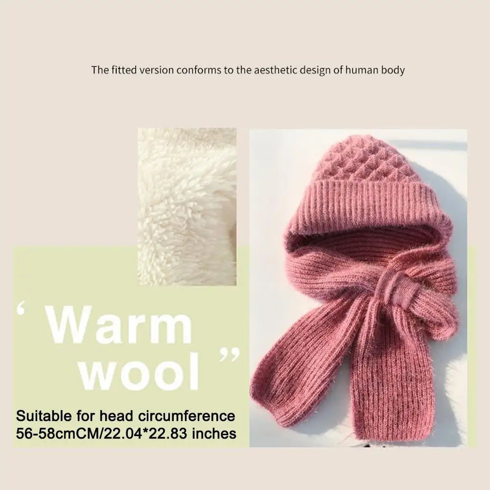 Winter Knitted Integrated Hat Scarf Set Cold Proof Ear Protection Scarf Warm Beanies Cycling Windproof Ladies Outdoor Caps