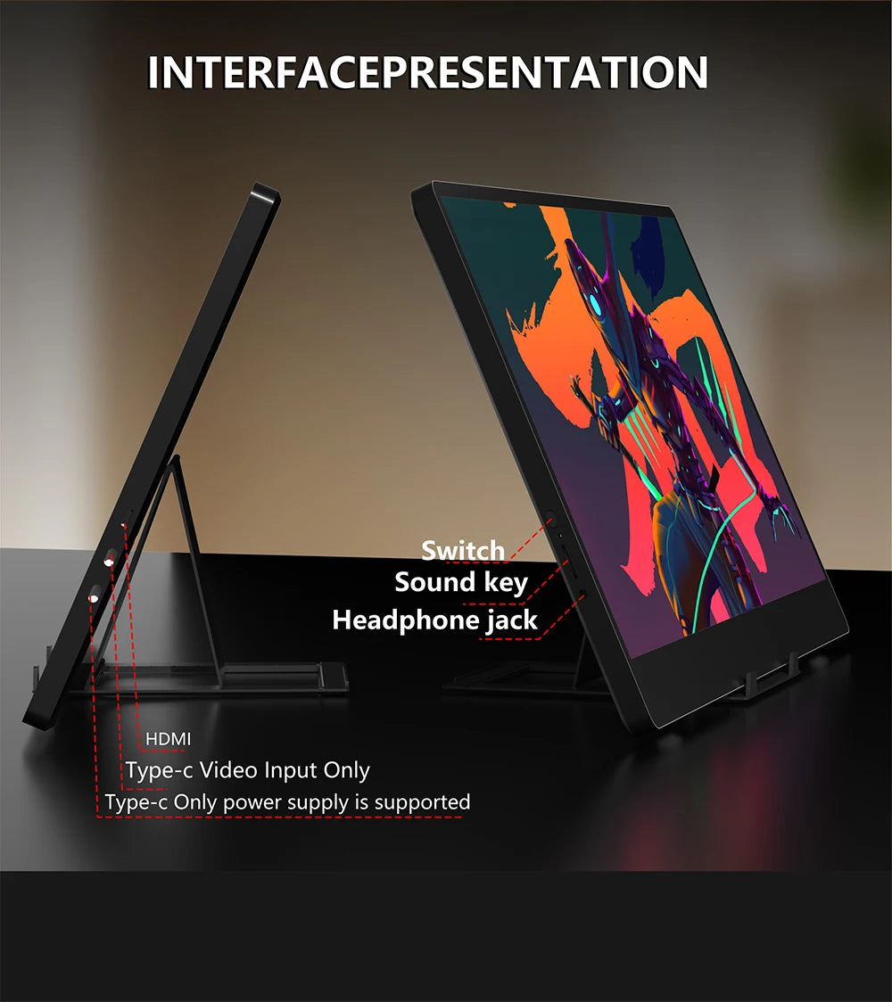 MUCAI N140-S36 Portable Display 14 Inch 60Hz Resolution 1366*768 TN Panel 250cd/㎡ Brightness 3ms Response Portable MonitorComputer MonitorsGoWisse.com