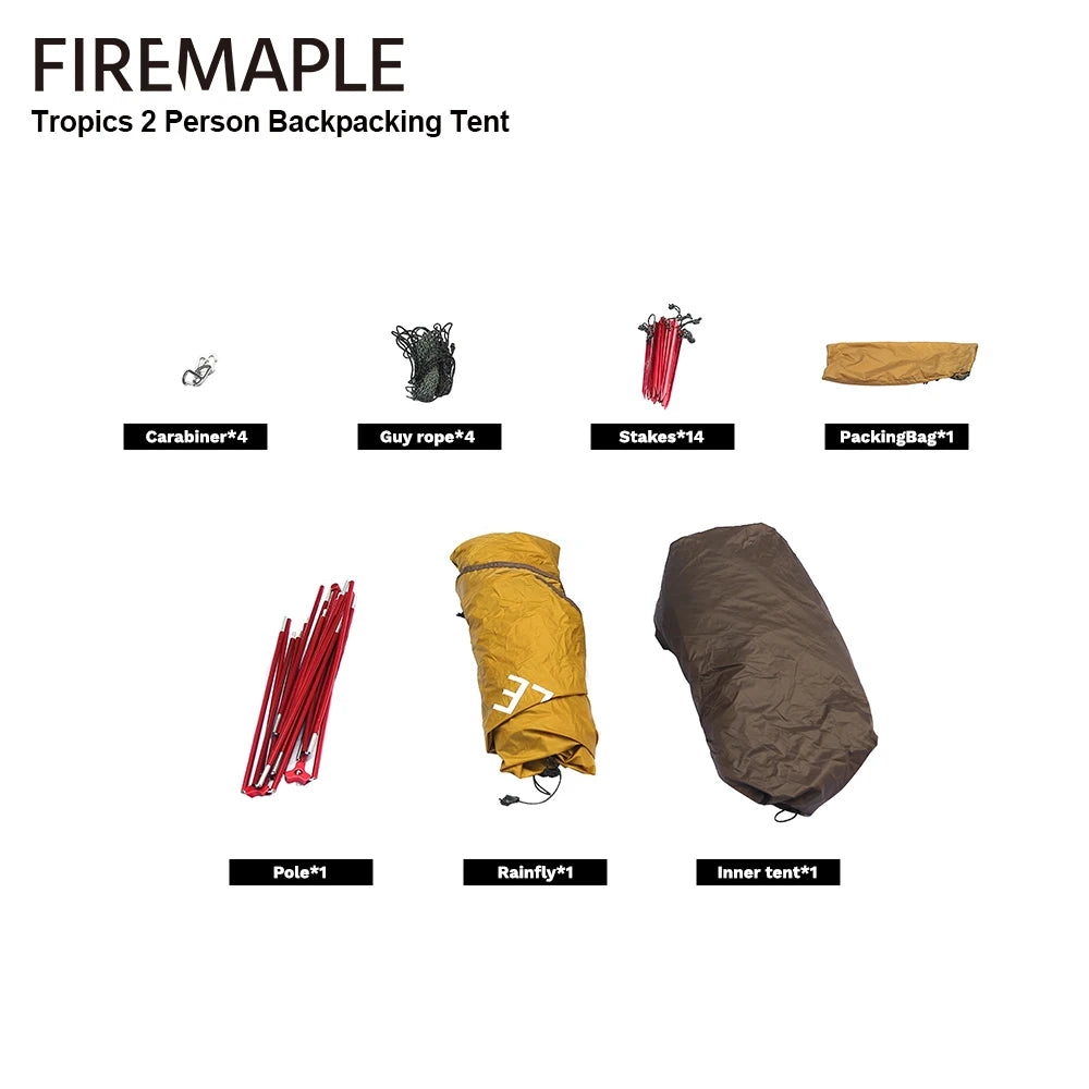 Fire-Maple Tropics Ultralight Backpacking Tent 2 Person 20D Waterproof Easy Setup Hiking Mountaineering Cycling Trekking 1.95KG