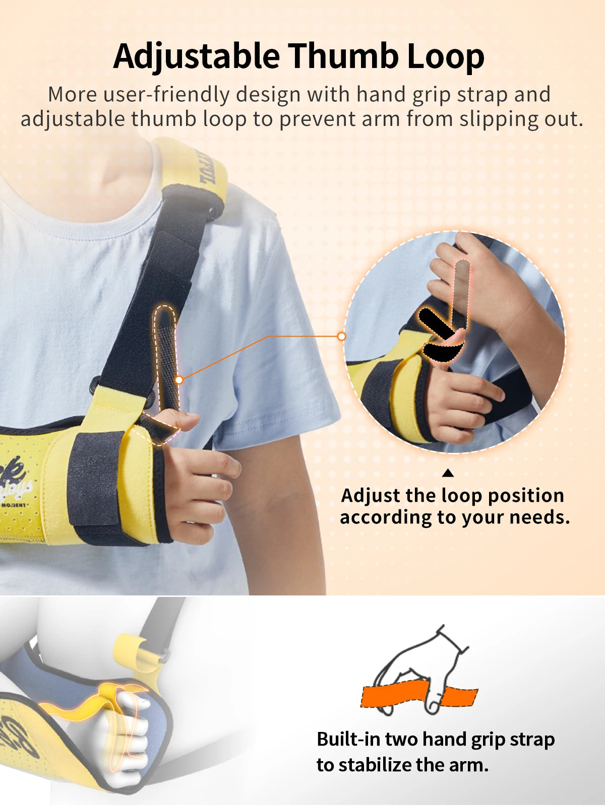 VELPEAU Kids Arm Sling Shoulder Immobilizer with Waist Strap, Sponge Filled Design, Arm Support Brace for Children, Boys, Girls