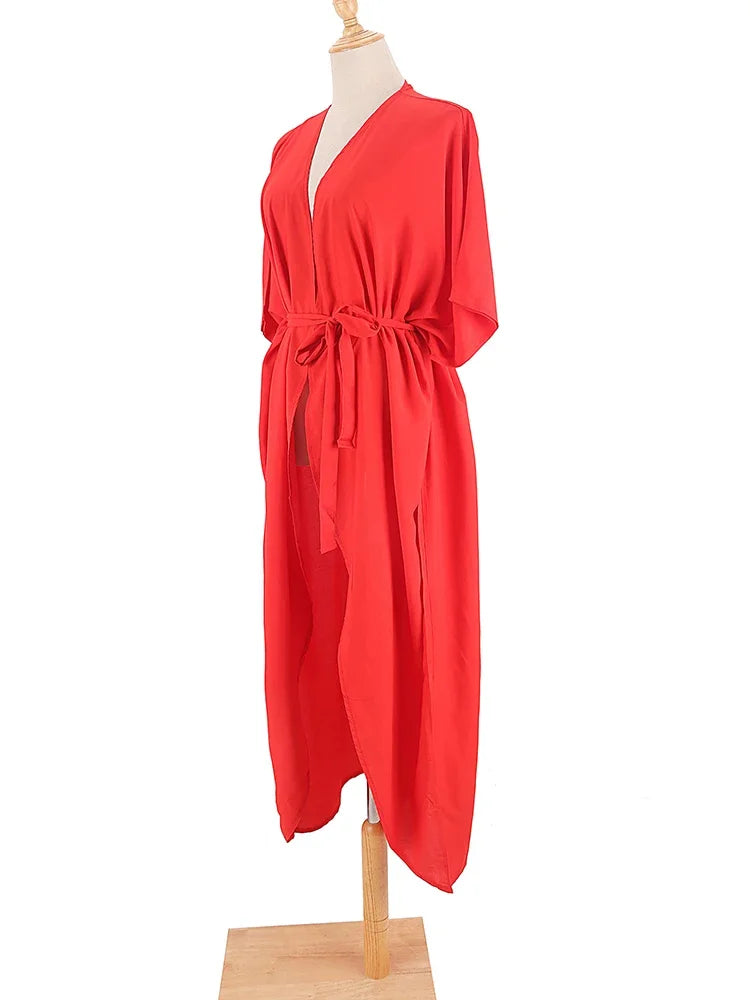 New Boho Beach Kimono Swimwear Women Cotton Holiday Summer Women's Tunic Beachwear Outfits Solid Oversize Cover-Ups