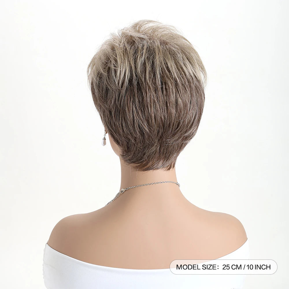 Short Natural Wigs with Bangs Soft Mommy Hair Daily Use Short Grey Ombre Curly Synthetic Hair Costume Party Wig for Women