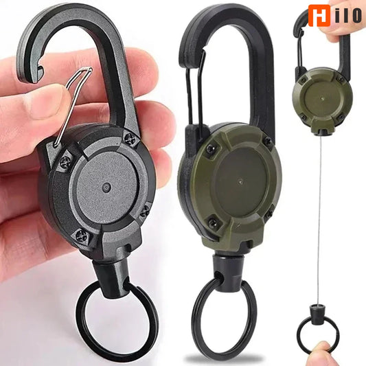 Retractable Heavy Duty Pull Reel Carabiner Key Strong Chains Steel Wire Buckle Rope Spring Key Ring Outdoor Sporty Keychain Tool