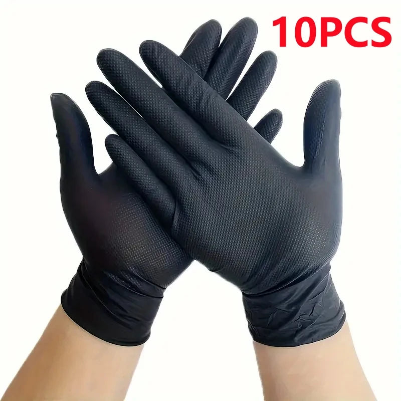 10/30/50PCS Heavy Duty Black Nitrile Gloves Disposable 8mil Industrial Raised Diamond Texture Gloves Mechanic Safety Work Gloves