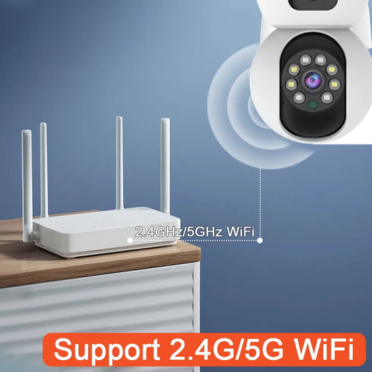 8MP Dual Lens Tuya 5G WIFI IP Camera 4K HD Dual Screen PTZ Home Security Camera Auto Tracking Indoor Wireless Video Surveillance