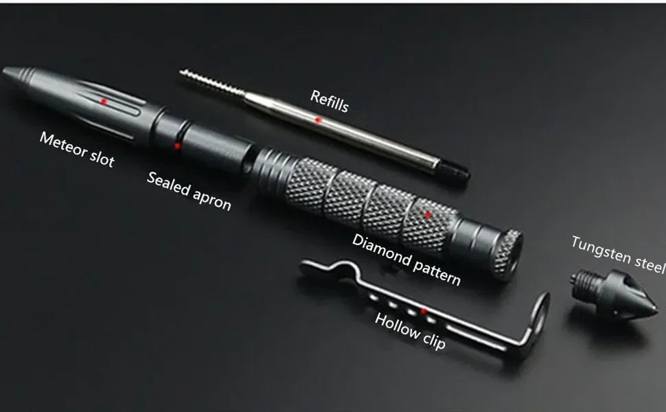 Military Tactical Pen, Professional Self Defense Pen, Emergency Glass Breaker Pen - Tungsten Steel, Writing Tool with 6 Refill