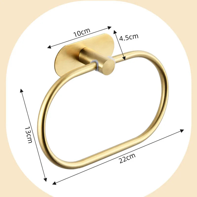Stainless Steel Towel Holder Self-adhesive Bathroom Towels Rack Black Washhand Hanger Ring Rail Bar Kitchen Storage Accessories