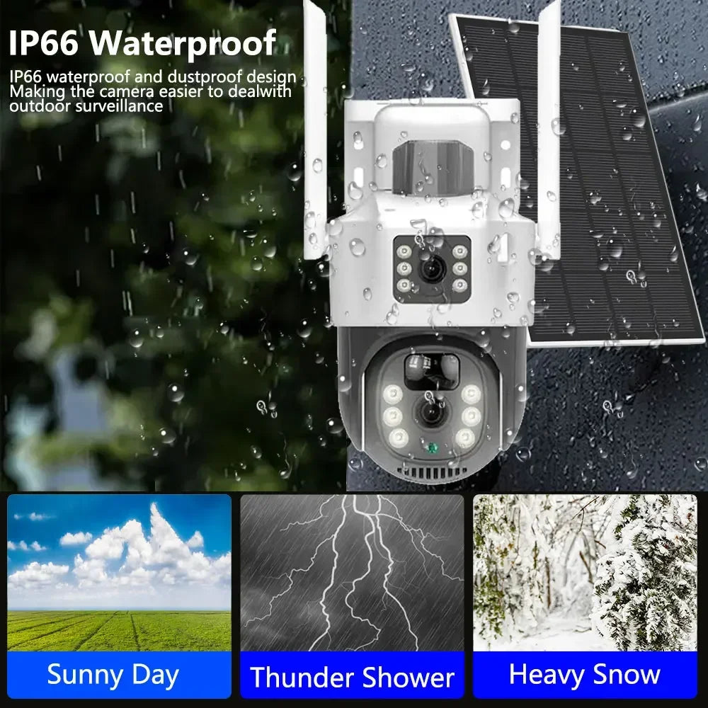 EseeCloud 4K 8MP 2 Lens 5G&2.4G WiFi Solar PTZ Camera Outdoor PIR Detection Night Vision IP66 Low Power Battery CCTV Security