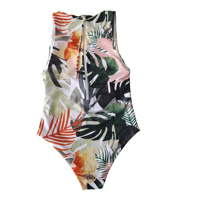 2023 Summer Conservative Tropical Plant Printing Bikini One-piece Swimsuit Beach Bikini Mini Micro Hot
