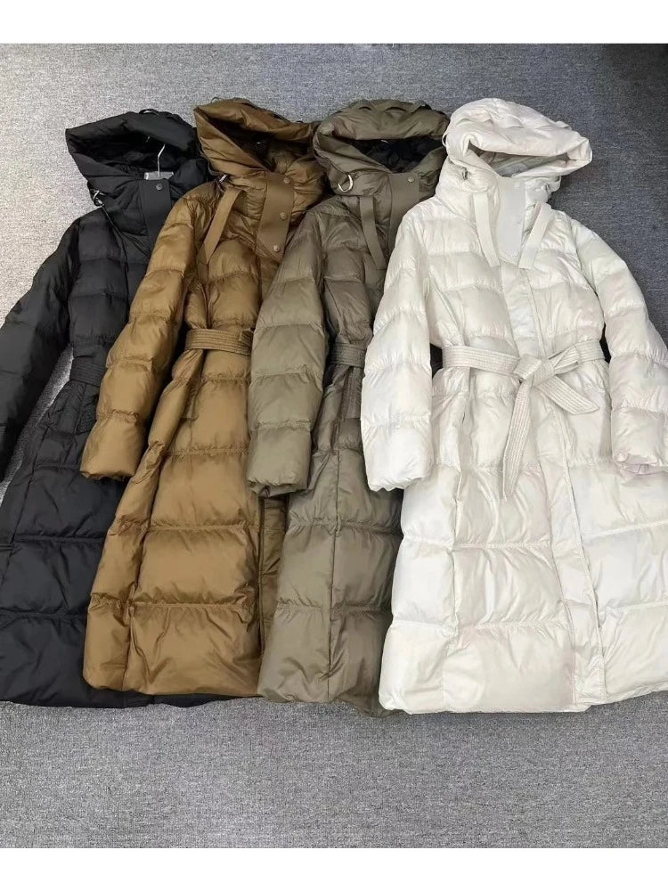 Fashionable Autumn Winter New 2025 Winter Women Thick White Duck Down Jacket Female Long Hooded Puffer Coat Ladies Outerwear