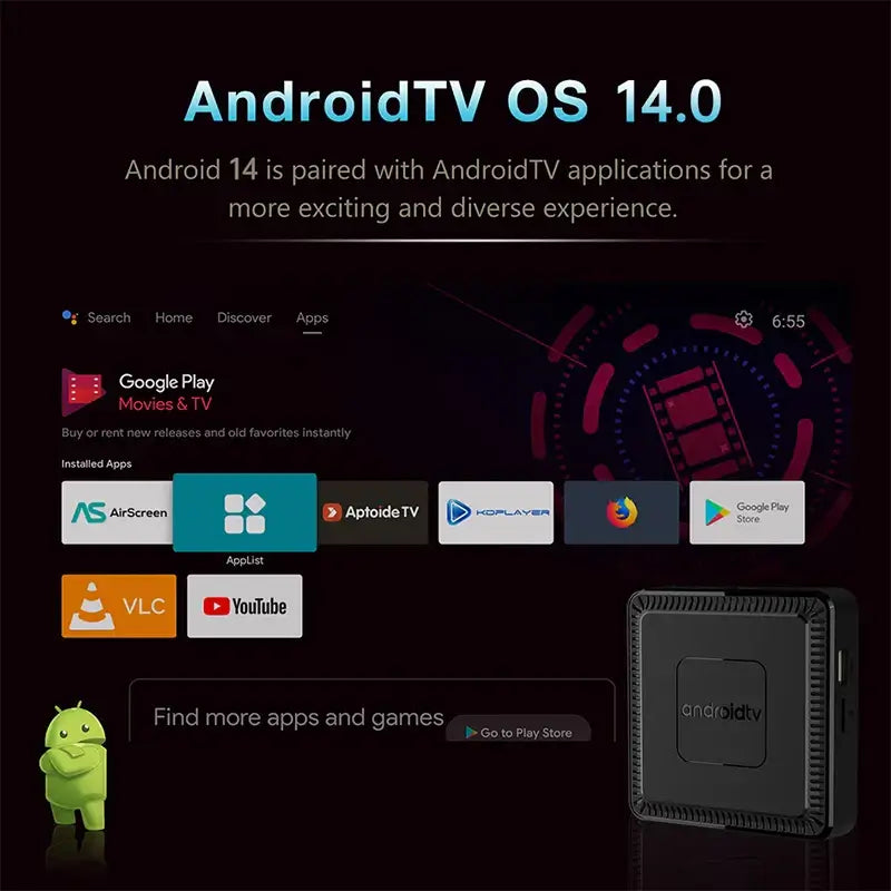 2025 New Q7 Smart TV Box Android14 Allwinner H313 8G+128GB ROM Dual-Band WiFi 6 Bluetooth 5.2 Google Voice Remote Media PlayerGoWisse.com