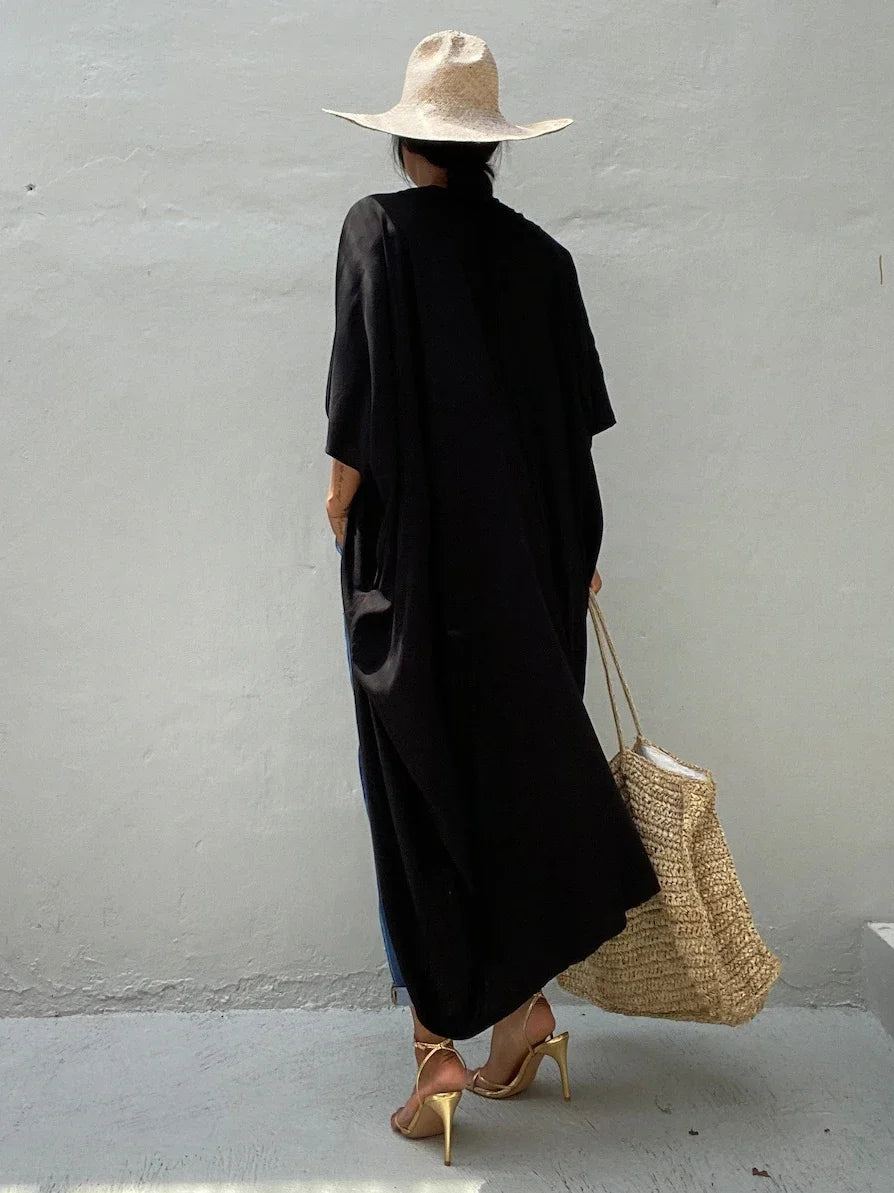 New Boho Beach Kimono Swimwear Women Cotton Holiday Summer Women's Tunic Beachwear Outfits Solid Oversize Cover-Ups