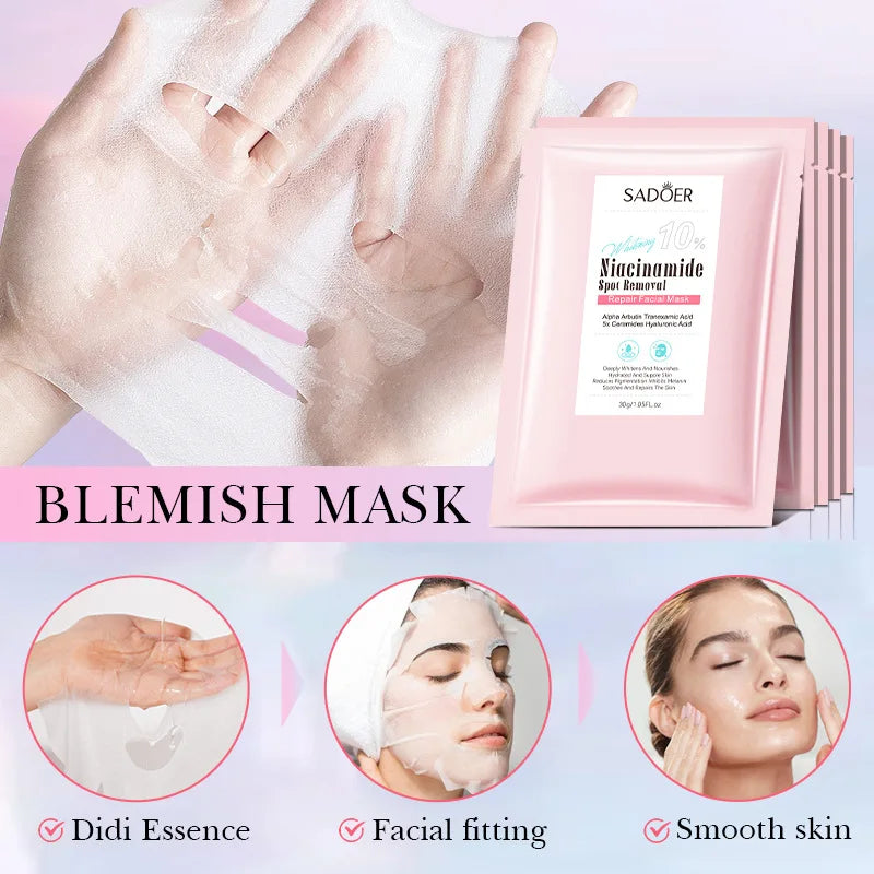 5pcs SADOER Nicotinamide Facial Masks Moisturizing Spot Removal Repair Brightening Hydrating Facial Masks Face Skin Care