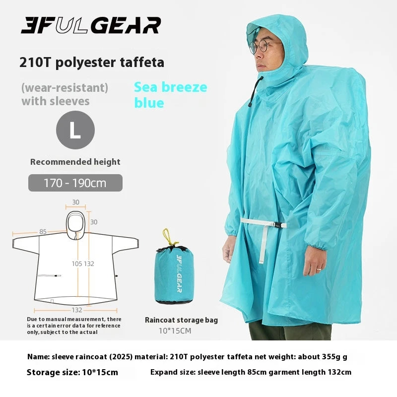 3F UL GEAR Sleeve Raincoat Lightweight Windproof and Waterproof PU5000mm 3D Silicon Coating Fabric About 180g Nylon Polyester