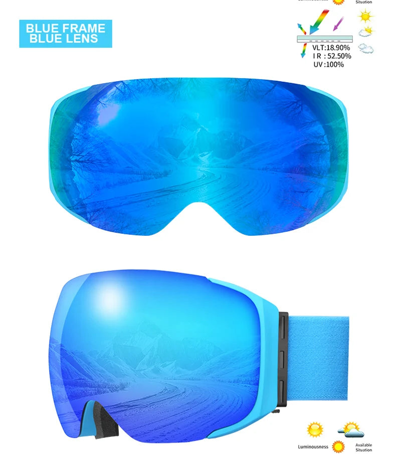PHMAX Magnetic Ski Goggles UV400 Skiing Eyewear Anti-fog Lens Women Men Winter Outdoor Sports Mountain Snowboard Big Snow Goggle