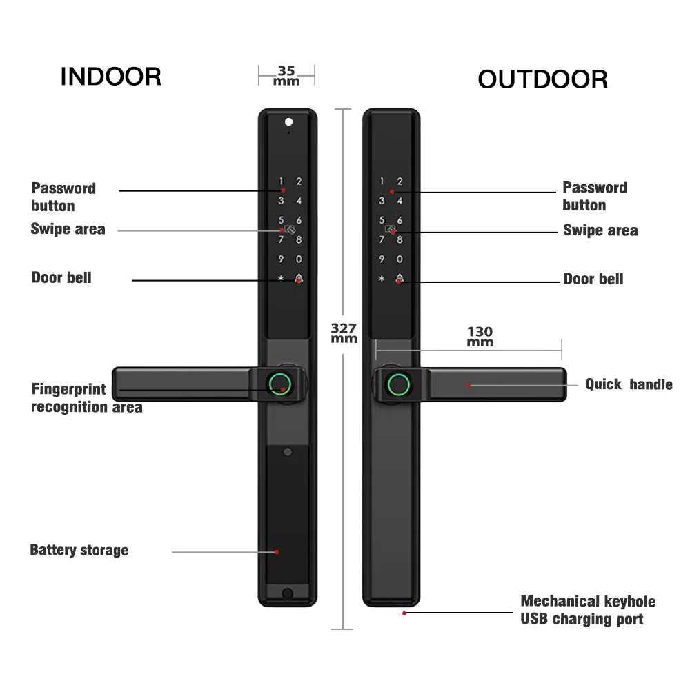 Waterproof Sliding Door Smart Lock Tuya WiFi Fingerprint Digital Code RFID Card Anti-Lock Aluminum Double-Side Electronic Lock