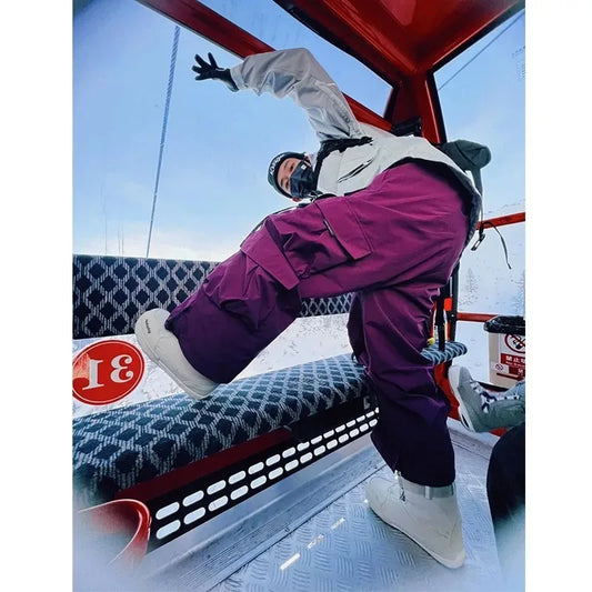 Warm Violet Ski Pants for Women and Men Thickened Skiing Trousers Waterproof American Heavy Industry Snowboarding Pants