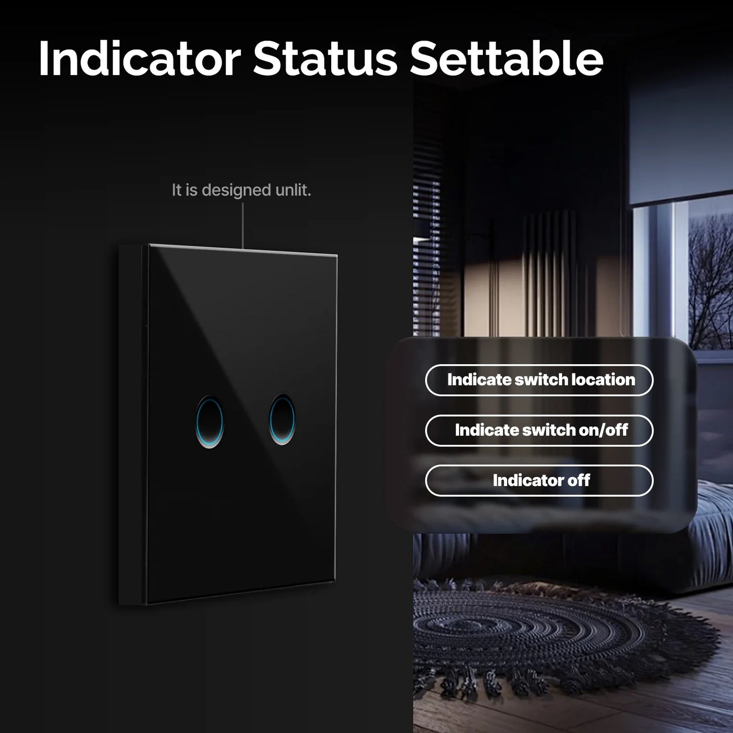 MOES Matter Tuya WiFi Smart Concave Glass Panel Light Switch Neutral Wire Required Compatible with Alexa Google Home SmartThings