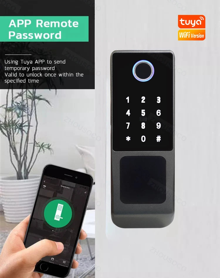 Tuya Wifi Waterproof Outdoor Smart Door Lock TTLock App Fingerprint Lock Card Code Remote Unlock Keyless Digital Electronic Lock