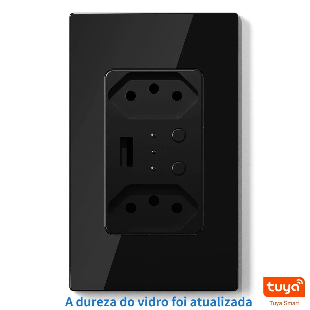 Melery Brazil WiFi Smart Wall Socket USB Tuya Electrical Plug Outlet PC/Glass Panel Alexa Google Home,Whole House Intelligence