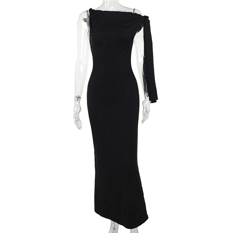 Women's Hot Sweetheart Long Dress New Fashion Asymmetric Temperament Slim Package Hip Simple Tie Dresses