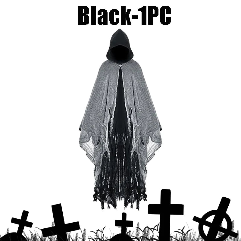 Mens Terrifying Halloween Costume Scary Hooded Cloak Horror Robe Gothic Masquerade Party Cosplay Dress Up Props Essential