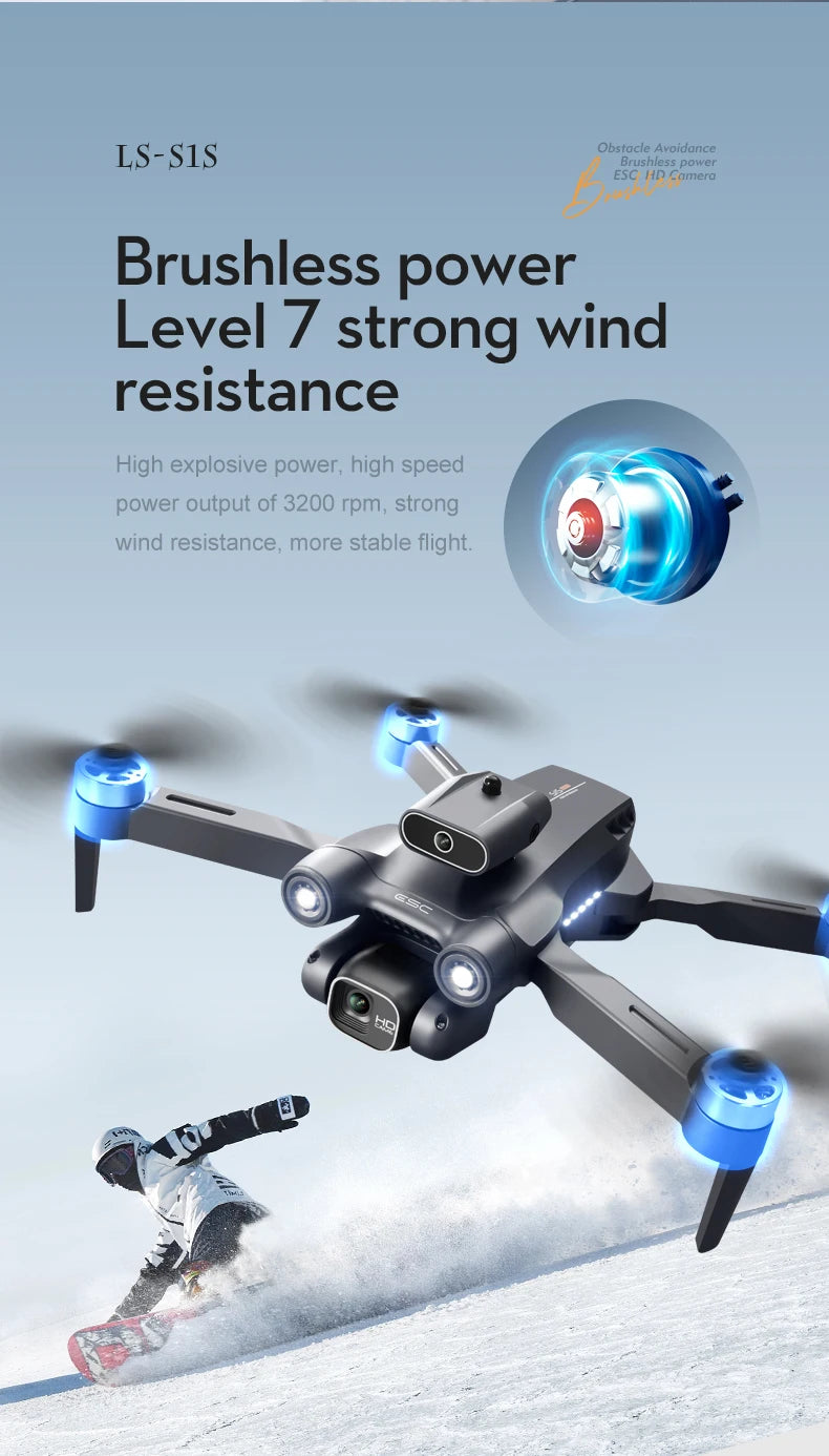 Popular S1S drone 8K high-definition dual camera brushless motor four axis foldable obstacle avoidance aircraft children's toy