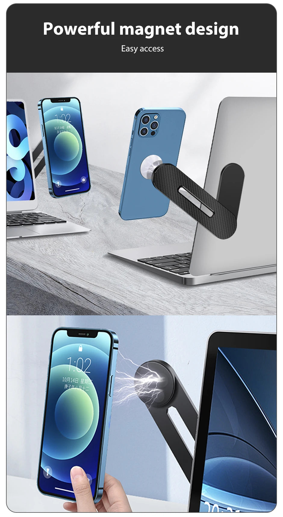 Laptop Screen Expand Magnetic Phone Holder Stand Folding Side Dual-Screen Mount For iPhone 13 14 Pro Max Xiaomi Huawei Bracket