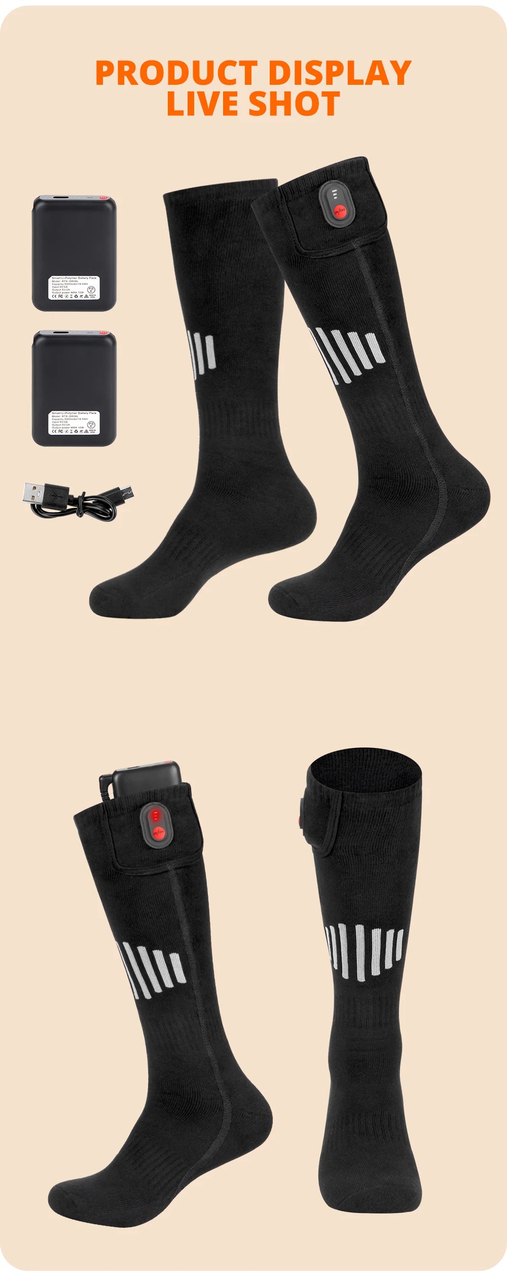 Winter Heated Sock Rechargeable Battery Stocking Men Women Electric Heating Ski Socks Sports Thermal Warmer Foot