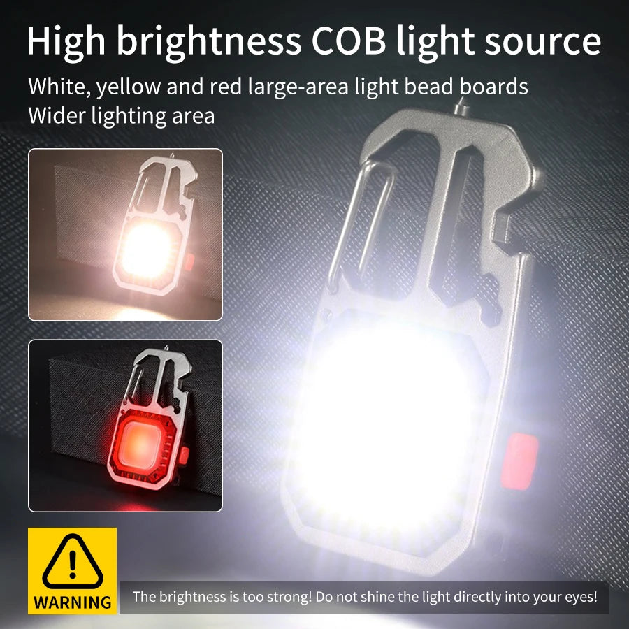 AmmToo Ultra Small Mini LED Light Rechargeable Keychain Light Outdoor Camping COB Work Light Portable Pocket Wrench Screwdriver