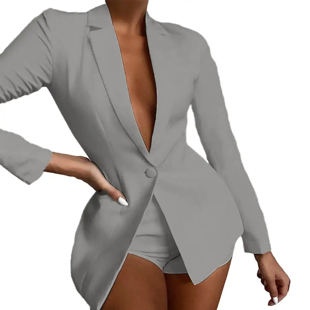 Women Suit Coat Single Button Lapel Deep V Neck Solid Color Formal Business OL Commute Lady Coat Jacket Slim Fit Blazer