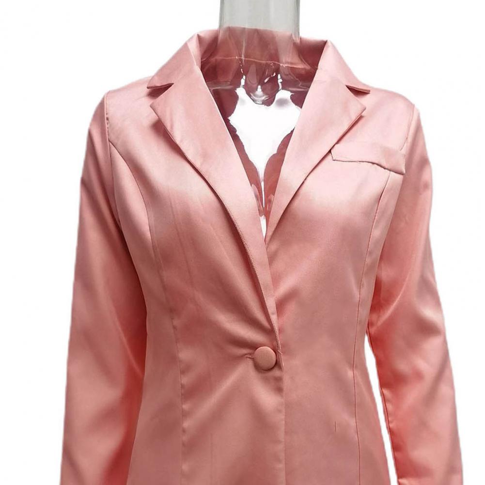 Women Suit Coat Single Button Lapel Deep V Neck Solid Color Formal Business OL Commute Lady Coat Jacket Slim Fit Blazer