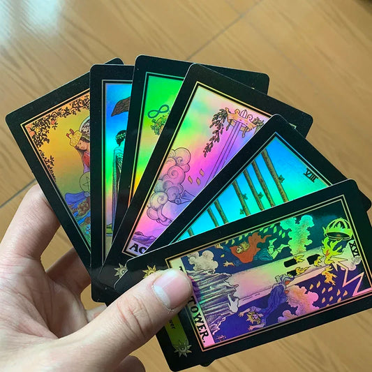 Holographic Tarot Cards Board Game 78 PCS Shine Cards Full English Edition for Astrologer English rules