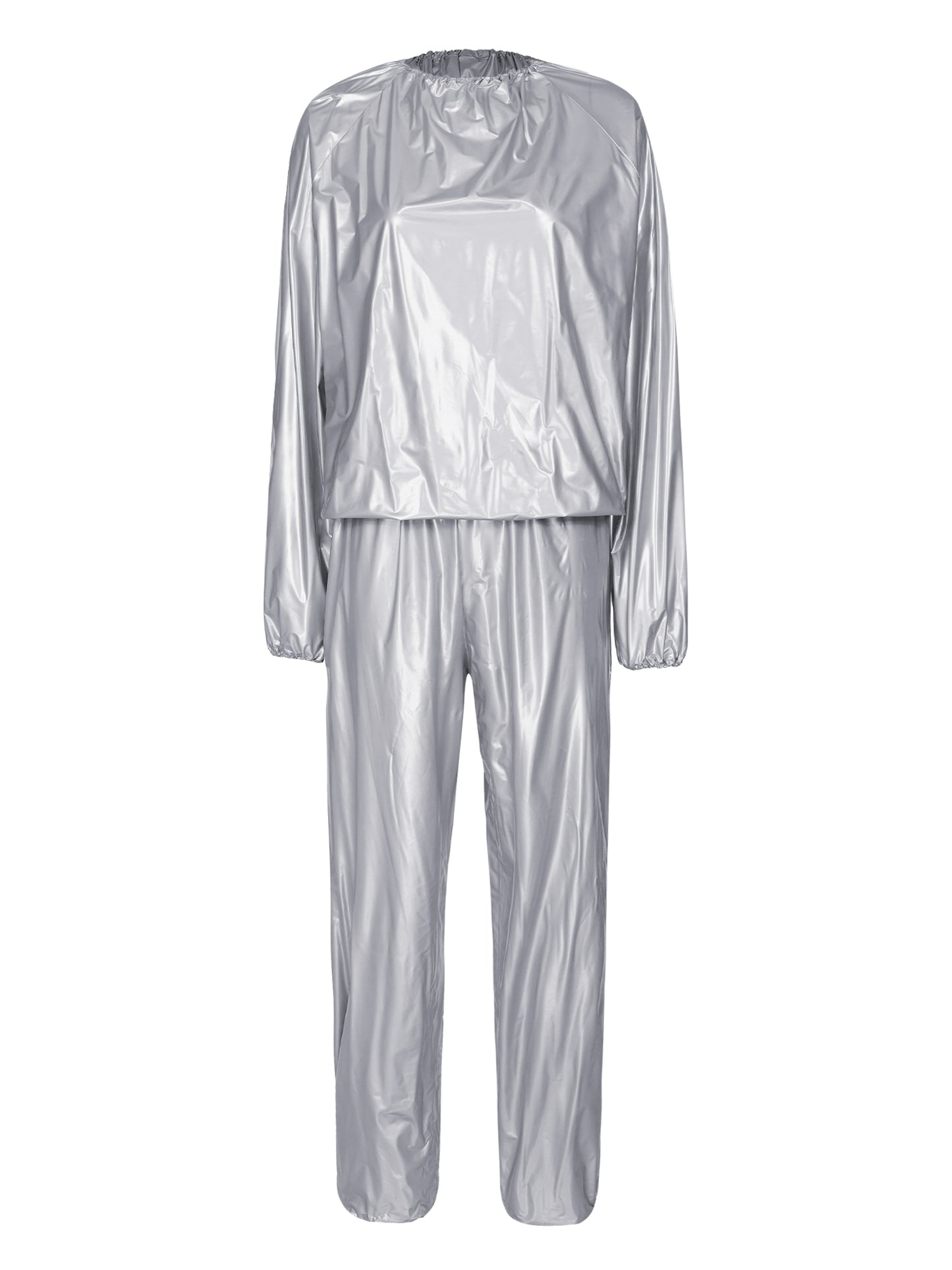 2Pcs Women Sauna Suit PVC Long Sleeve Elastic Cuff Top Pants Set Fitness Gym Workout Outfit Sweat Suits for Adults Clothes Sets