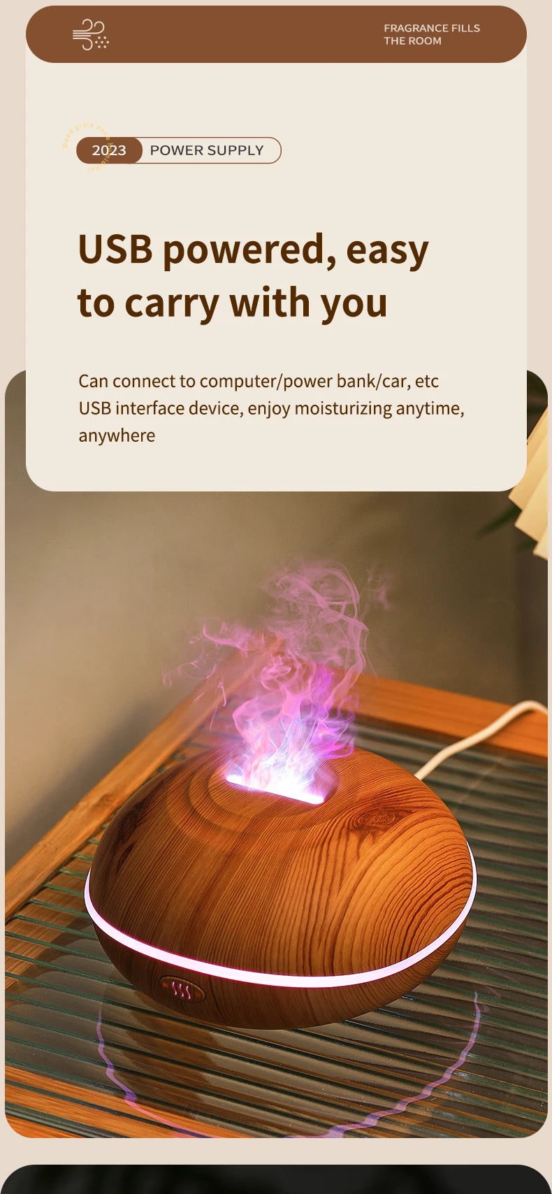 Air Humidifier Aromatherapy Essential Oil Diffuser Wood Grain 200ml Ultrasonic Remote Control 7 Color Lights For Home Bedroom